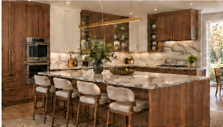 Merit kitchen with walnut and cream cabinetry